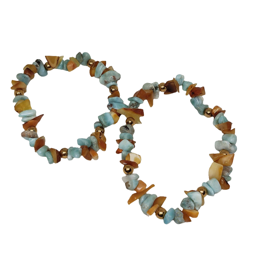 Pulsera Elástica Ámbar y Larimar