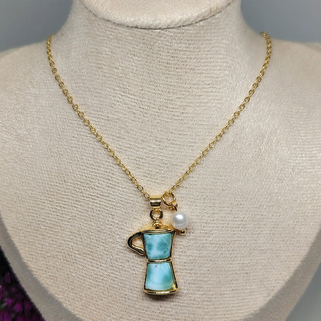 Cadena de Greca en Ambar y Larimar con baño de oro 18K