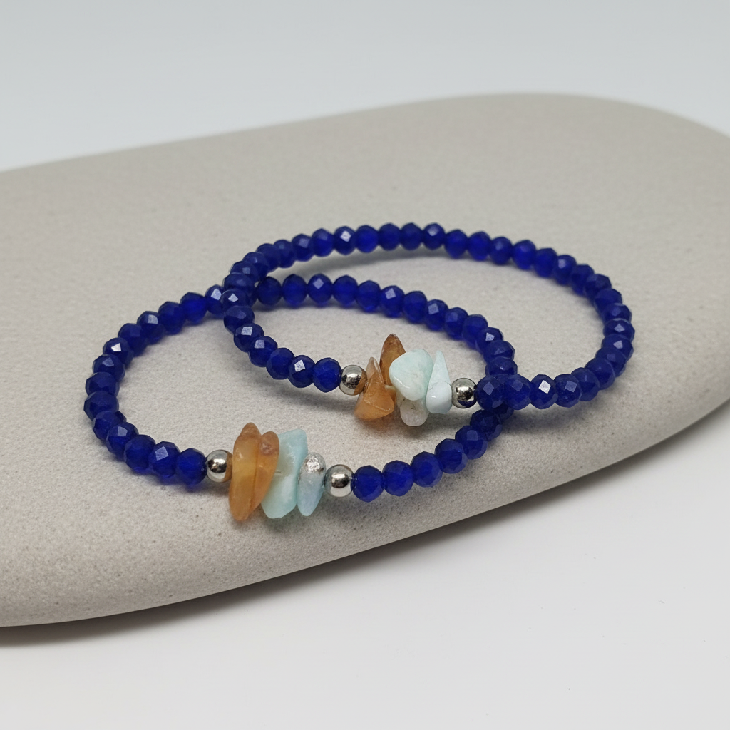 Pulsera de Cristales con Ambar y Larimar