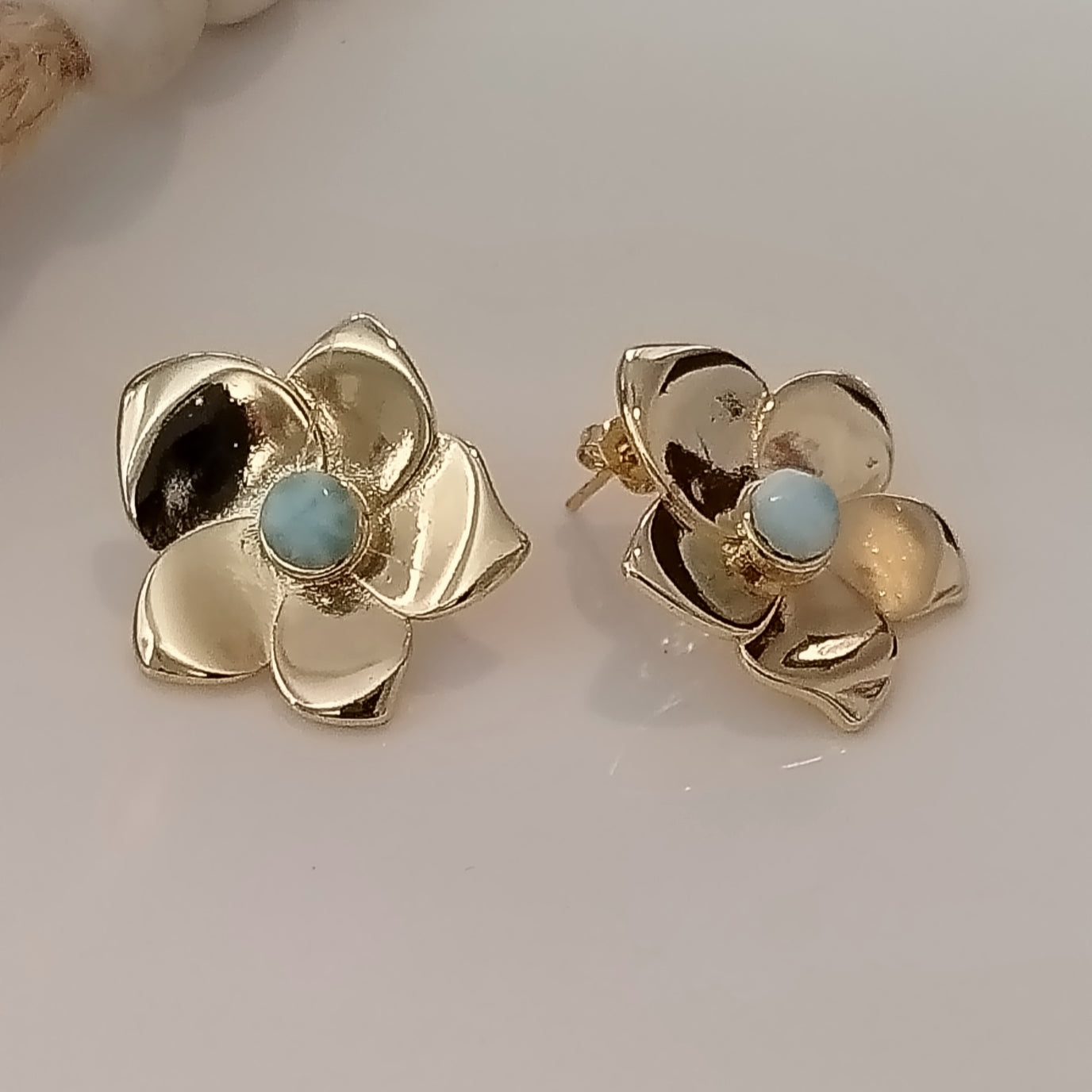 Aretes Flor con Larimar