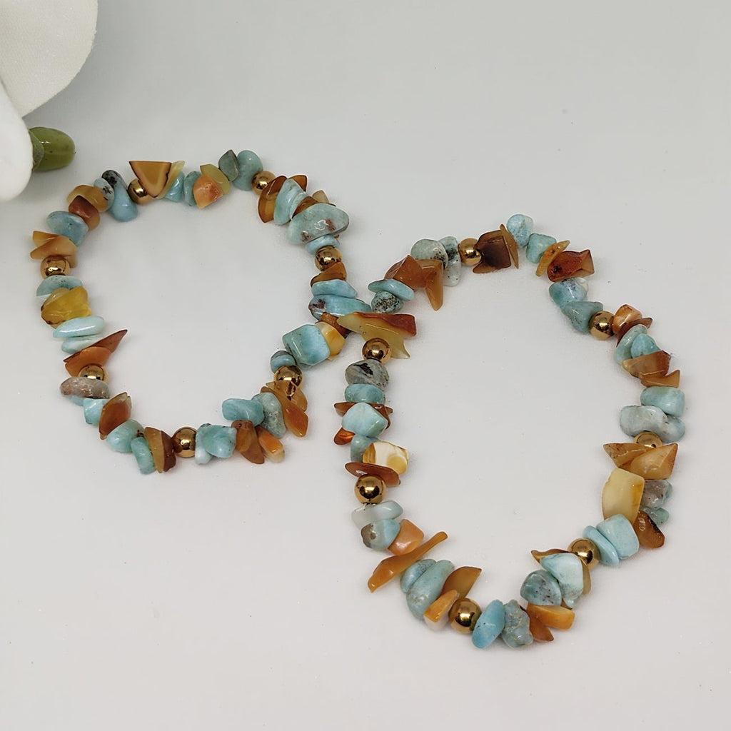 Pulsera Elástica Ámbar y Larimar