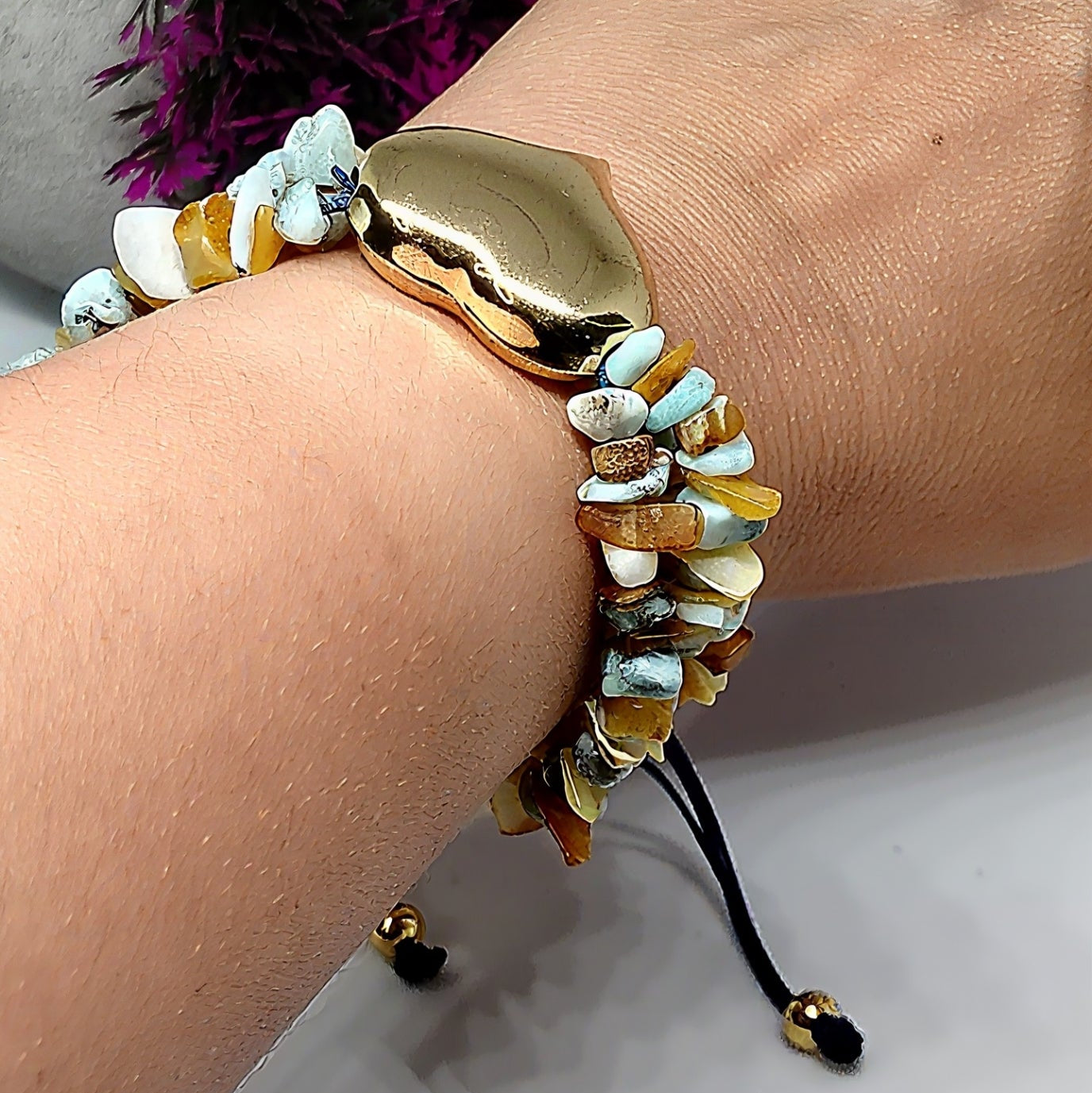 Pulsera Corazón Ambar y Larimar