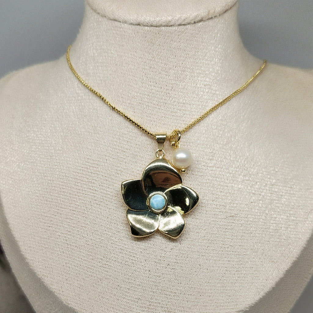 Cadena Flor con Larimar