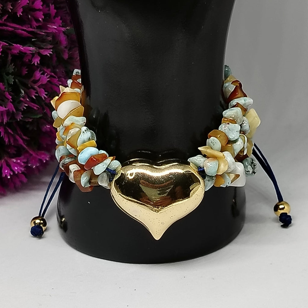 Pulsera Corazón Ambar y Larimar