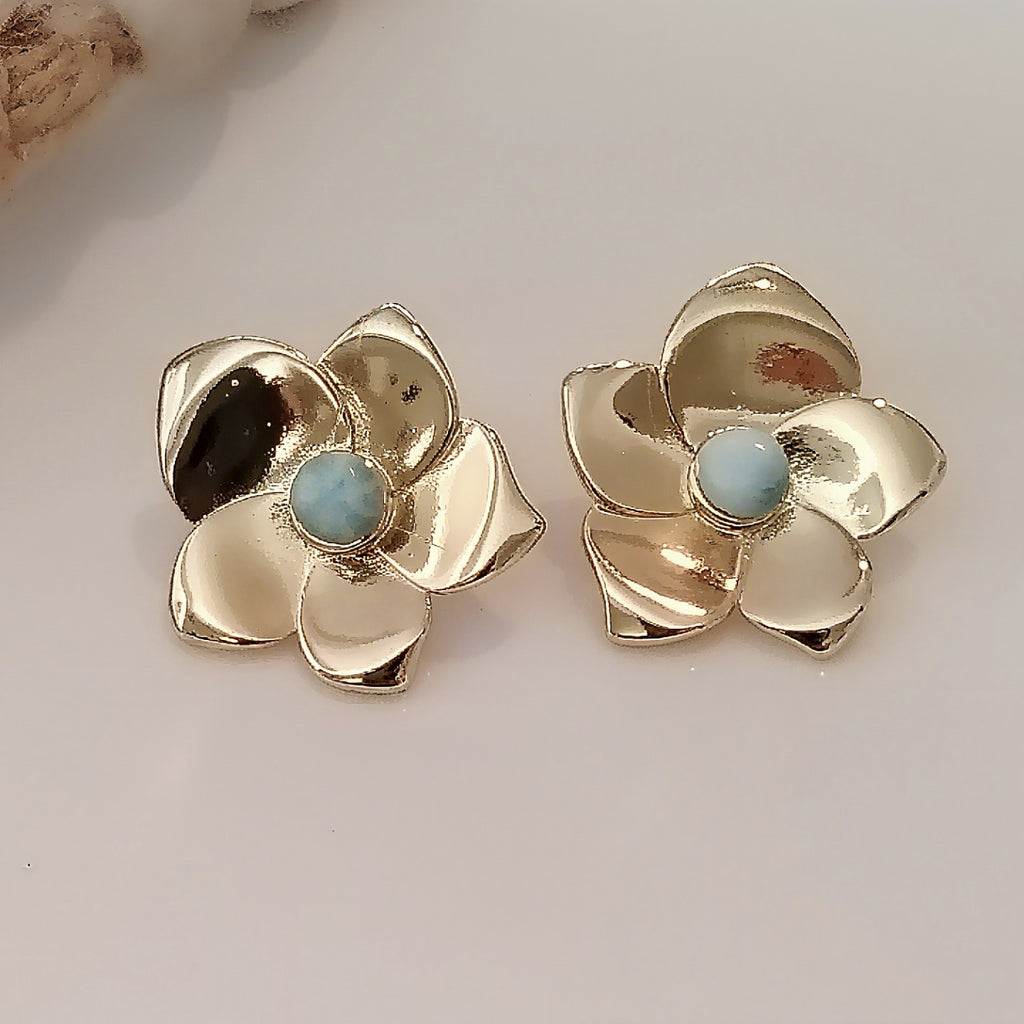 Aretes Flor con Larimar