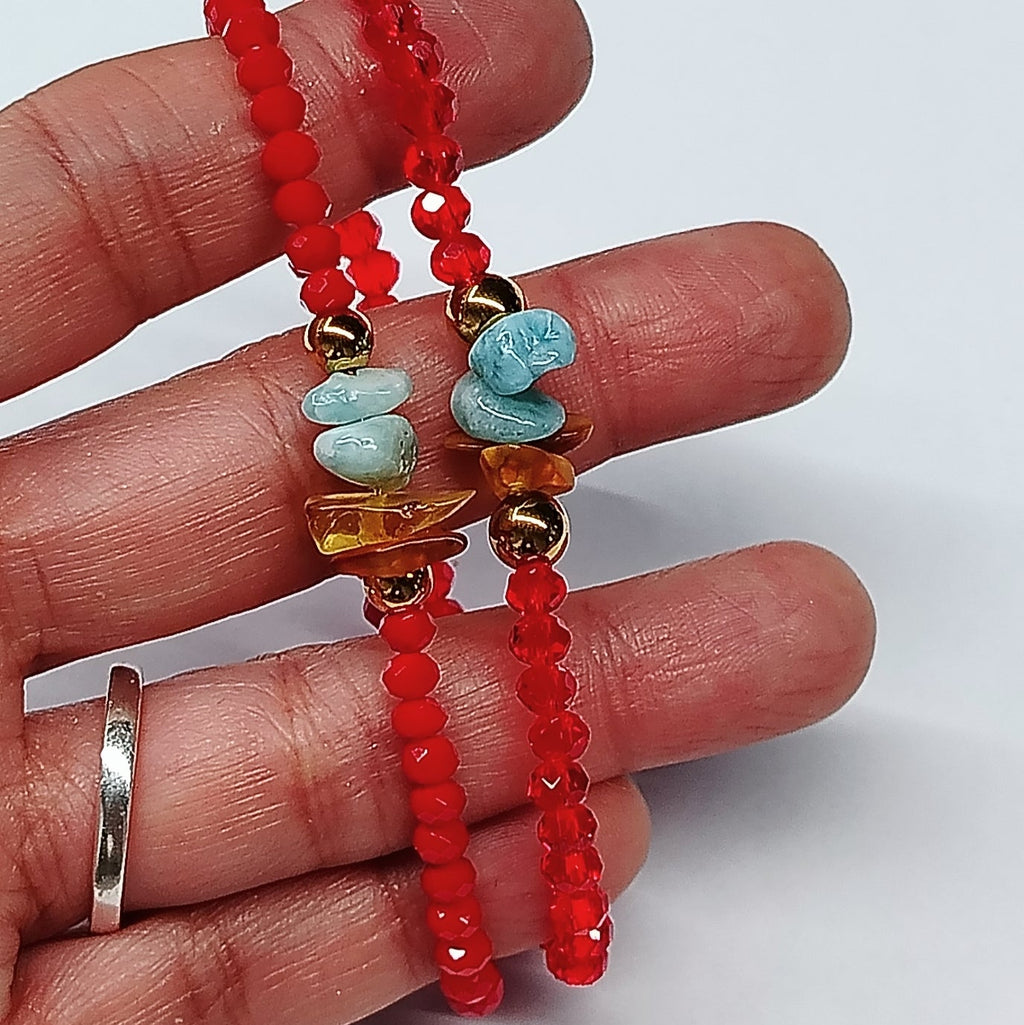 Pulsera de Cristales con Ambar y Larimar