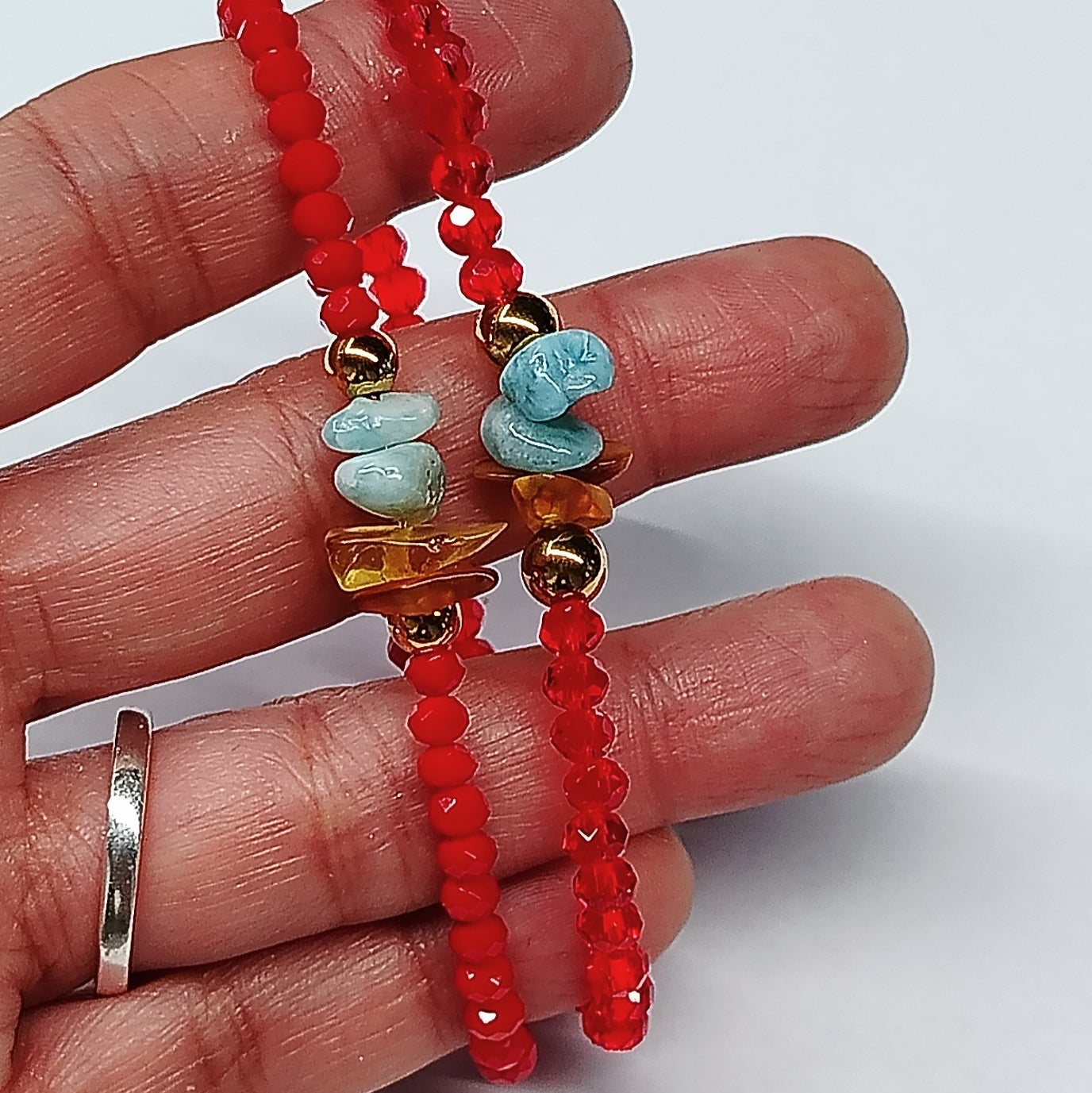 Pulsera de Cristales con Ambar y Larimar