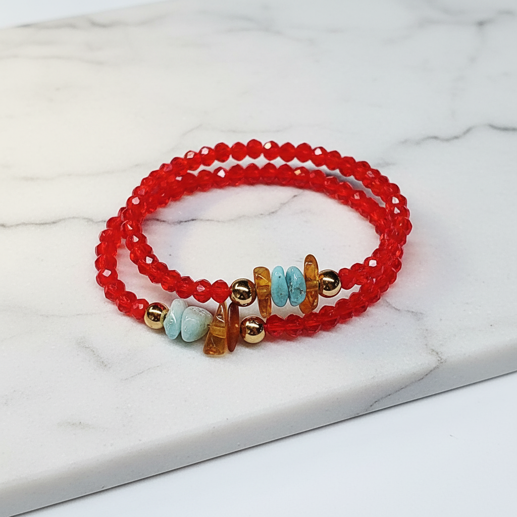 Pulsera de Cristales con Ambar y Larimar