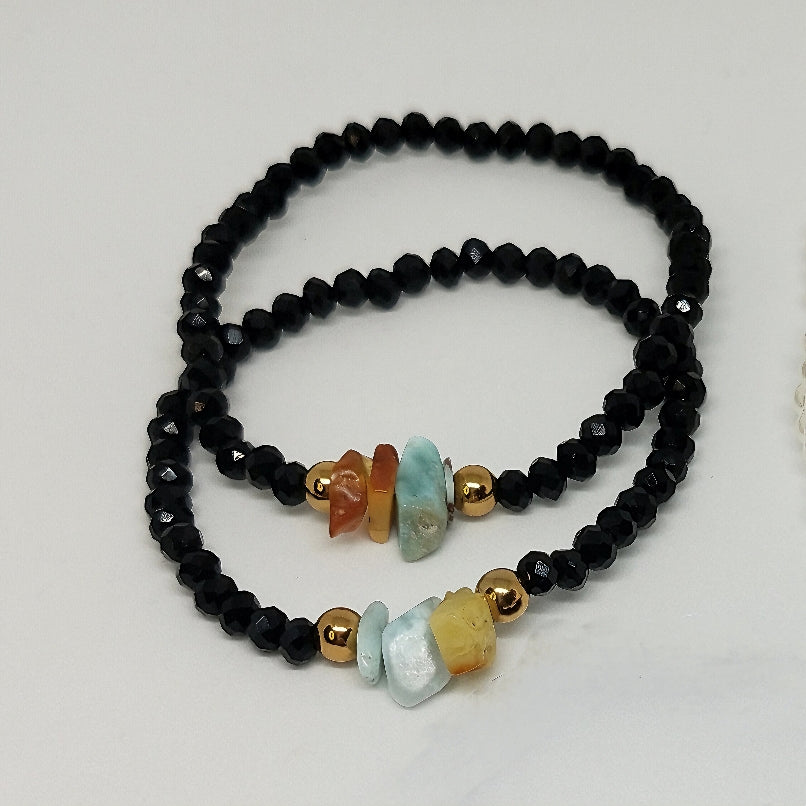Pulsera de Cristales con Ambar y Larimar