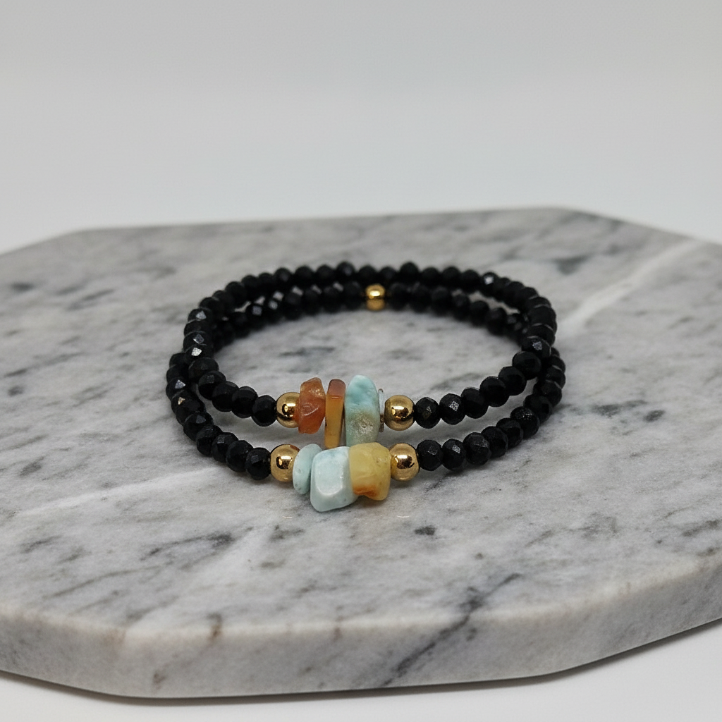 Pulsera de Cristales con Ambar y Larimar