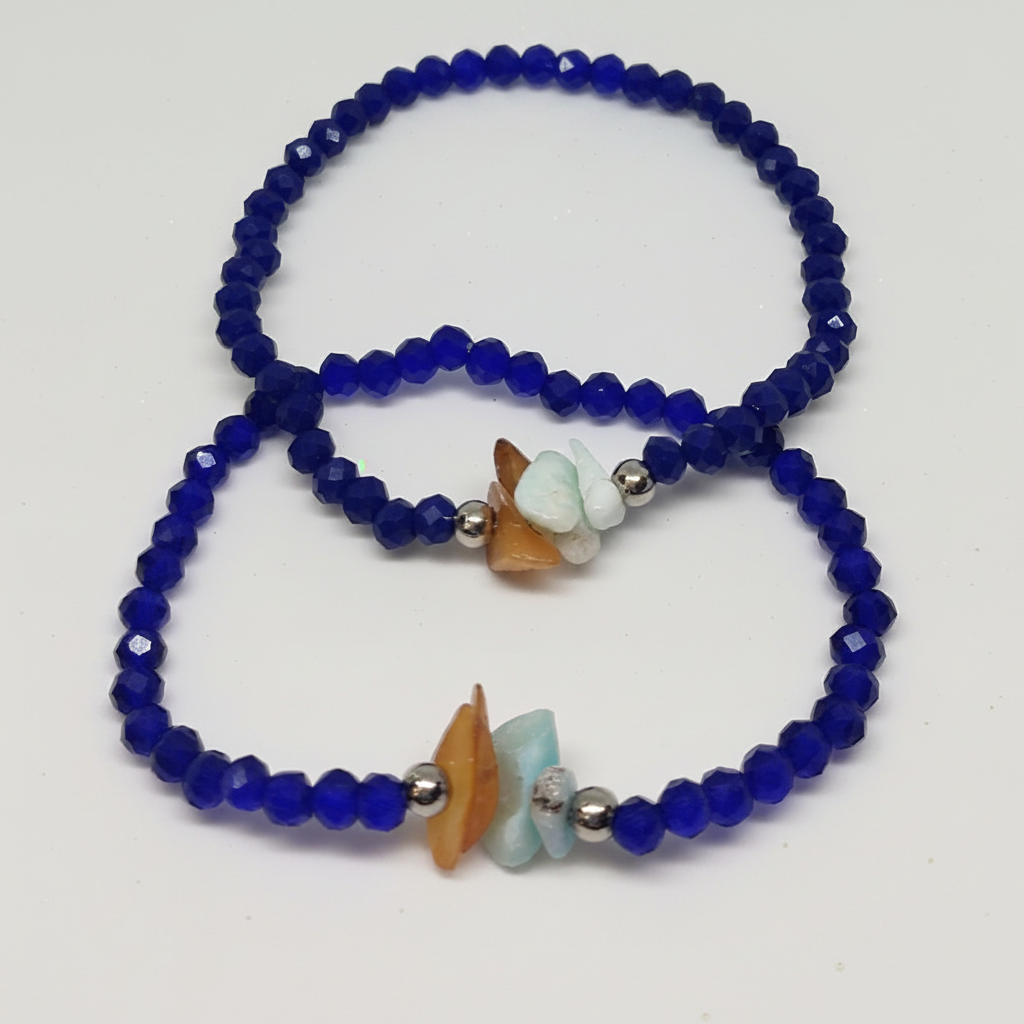 Pulsera de Cristales con Ambar y Larimar