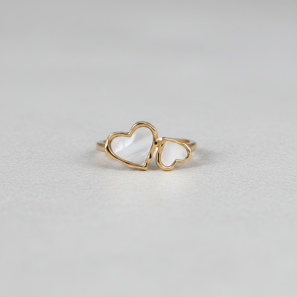 Anillo con baño de oro 24k - Doble Corazón